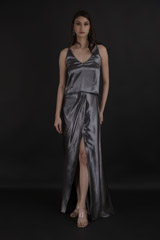 Grey Satin Camisole With Drape Skirt_DTR0074