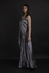 Grey Satin Camisole With Drape Skirt_DTR0079