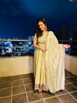 Beige Raw Silk Anarkali Set