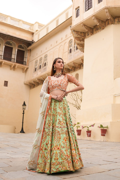 Mint Raws Silk Lehenga