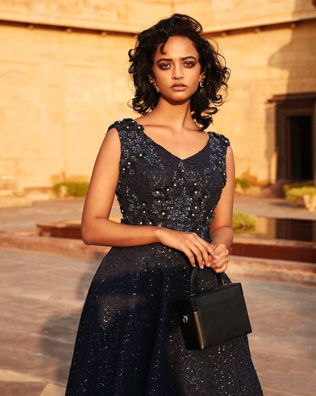 Blue Sleeveless Shimmer Gown1