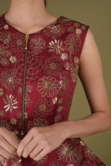 Maroon Embroidered Peplum Top With LehangaDSC05055