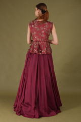 Maroon Embroidered Peplum Top With LehangaDSC05062