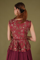 Maroon Embroidered Peplum Top With LehangaDSC05063