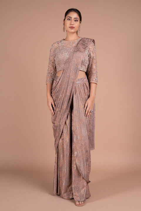 Peach  Shimmer Draped  Saree