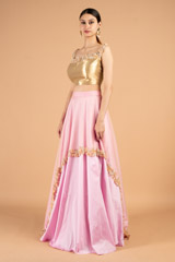 Gold Off Shoulder Top Pink Bottom SetDSC01598