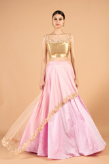 Gold Off Shoulder Top Pink Bottom Set