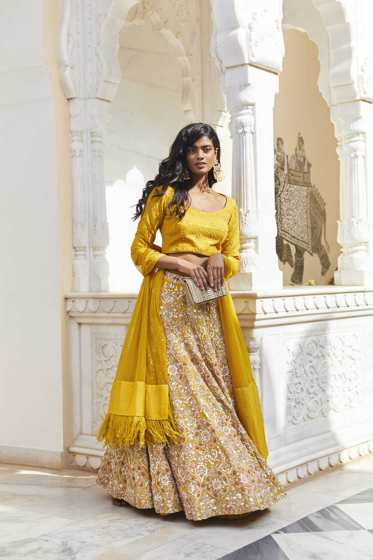 YELLOW JAAL LEHENGA