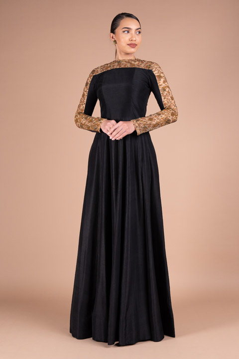 Black Dupion Silk Gown