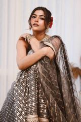 Grey Chanderi Booti Lehenga