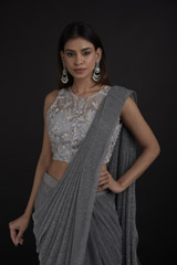 Grey Shimmer Saree Gown_SUB8371