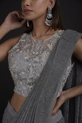 Grey Shimmer Saree Gown_SUB8372