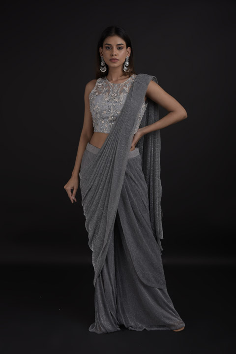 Grey Shimmer Saree Gown