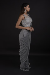 Grey Shimmer Saree Gown_SUB8375