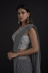 Grey Shimmer Saree Gown_SUB8377