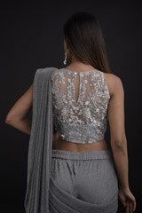 Grey Shimmer Saree Gown_SUB8382