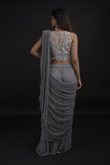 Grey Shimmer Saree Gown_SUB8383