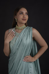 Green Cerulean Saree Gown_DTR9293