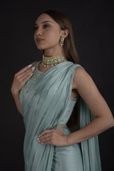 Green Cerulean Saree Gown_DTR9294