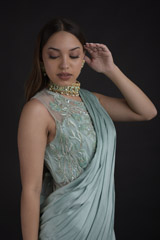 Green Cerulean Saree Gown_DTR9295