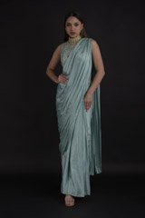 Green Cerulean Saree Gown_DTR9298