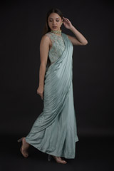 Green Cerulean Saree Gown_DTR9299
