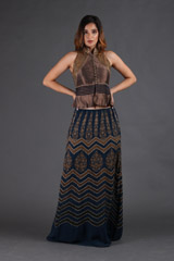 Blue Brocade Top Bottom Set