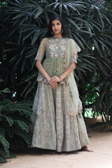 Mint Green Peplum Top With Lehenga  Set1