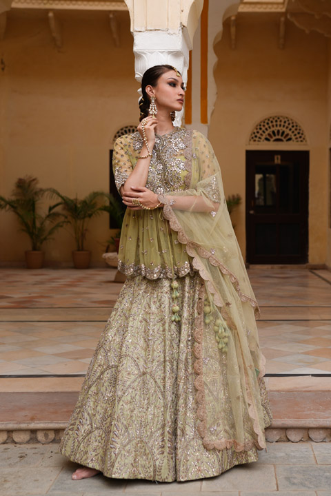 Mint Green Peplum Top With Lehenga  Set
