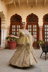 Mint Green Peplum Top With Lehenga  SetDSC04204