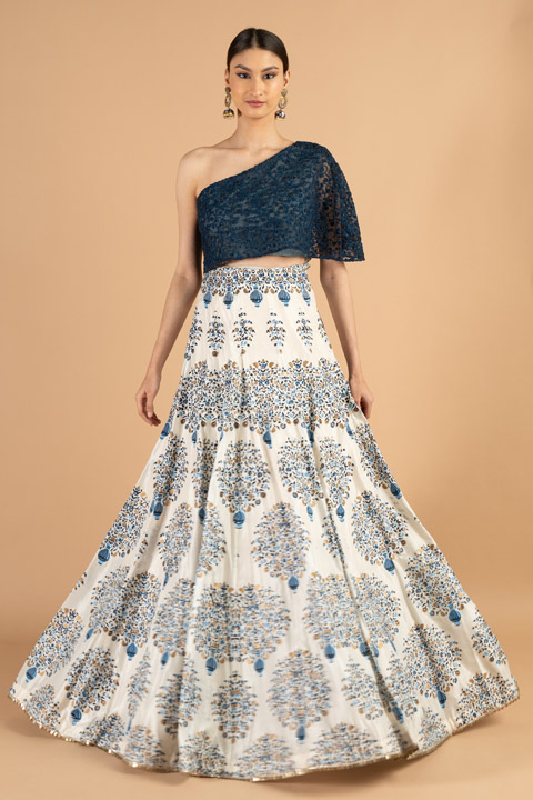 Printed Blue Top Bottom Set