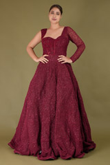 Maroon Shimmer One Sleeve Gown