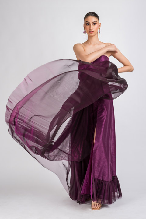 Purple Off Shoulder Gown