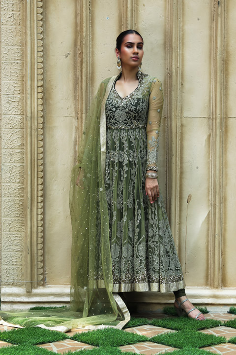 Green Net Anarkali Suit