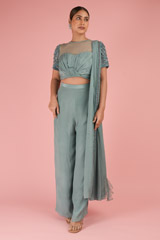 Blue embellished top and bottom set