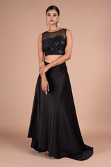 Black Skirt With Embroidered Blouse