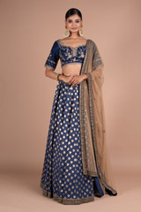 Blue Silk Brocade LehengaDSC05575