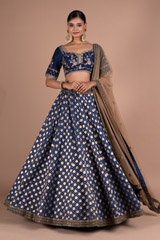 Blue Silk Brocade Lehenga