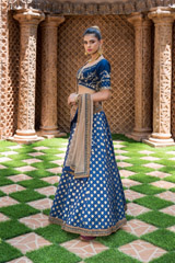 Blue Silk Brocade Lehenga_DSC7126-Edit