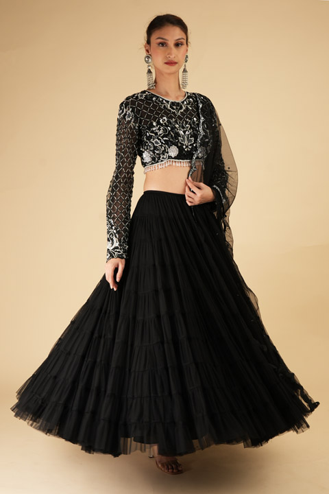 Black Tiered Lehenga Set