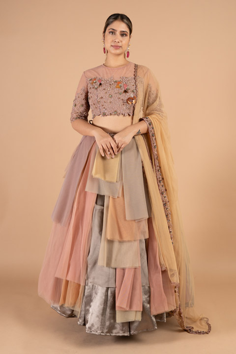 Peach Layered Lehenga