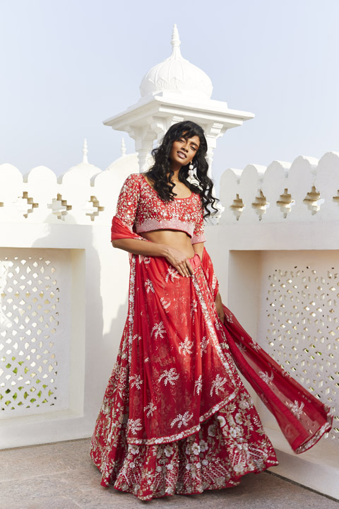 Coral Shimmer Lehenga