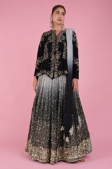 Grey and Black Peplum Lehenga