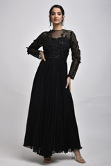 Black Full Sleeve Embroidered Gown2159_video