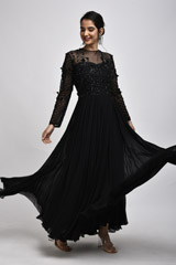 Black Full Sleeve Embroidered Gown