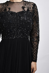 Black Full Sleeve Embroidered Gown_SUB7802