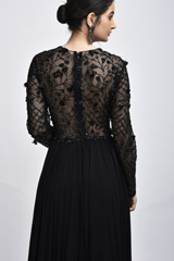 Black Full Sleeve Embroidered Gown_SUB7810