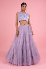 Gathered Lehanga With Pleated Crop Top