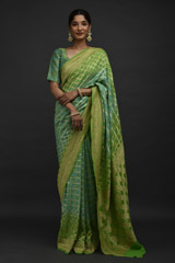 Grass Green Zari Work Saree