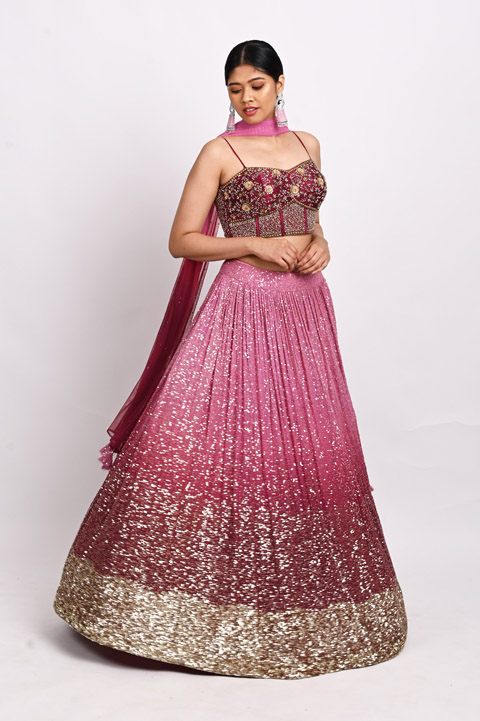 Pink Ombre Corset Lehenga
